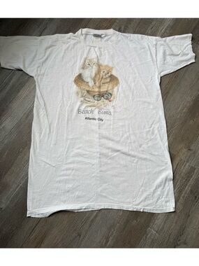 VTG BEACH BUMS Cat Kitty Graphic T-shirt Cat Lover White Size XL XXL
